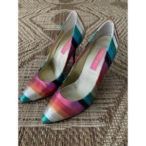Betsey Johnson Multi Color Stripe Ribbon Pumps SZ 7
